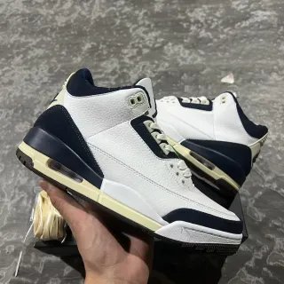 Tênis de basquete Air Jordan 3 branco azul-marinho creme