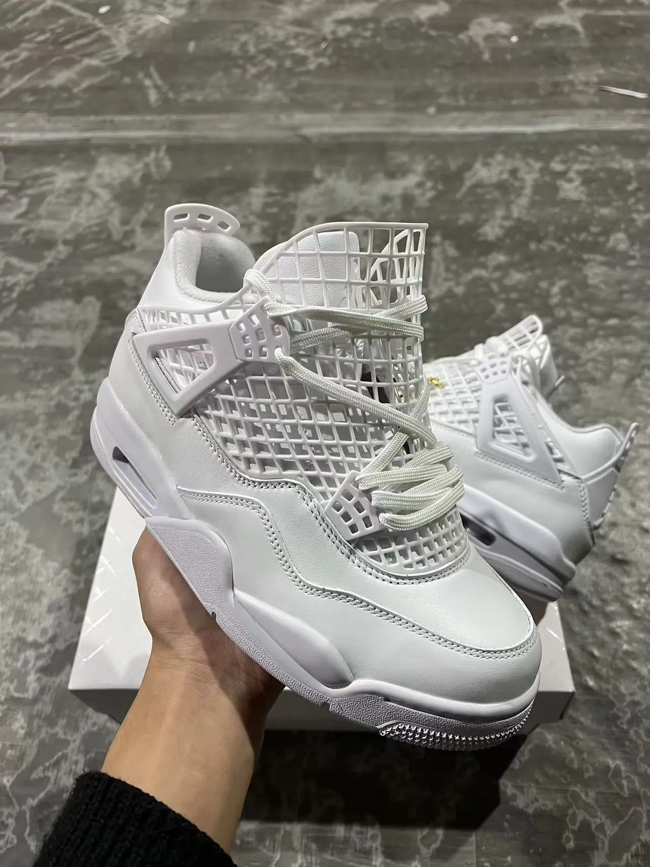 Air Jordan 4 أحذية كرة السلة أبيض كامل 2