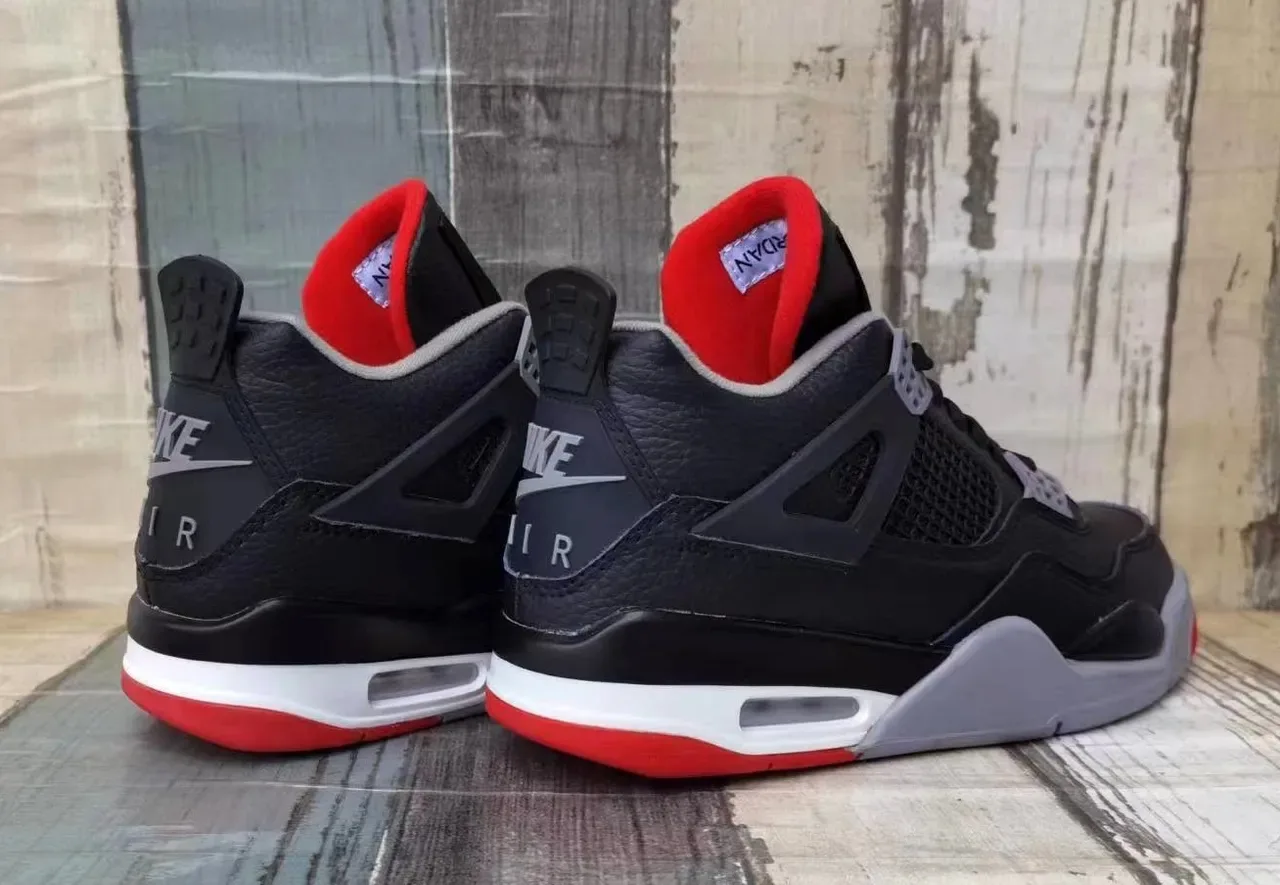 Air Jordan 4 Preto Vermelho Cinza Tênis de Basquete 4