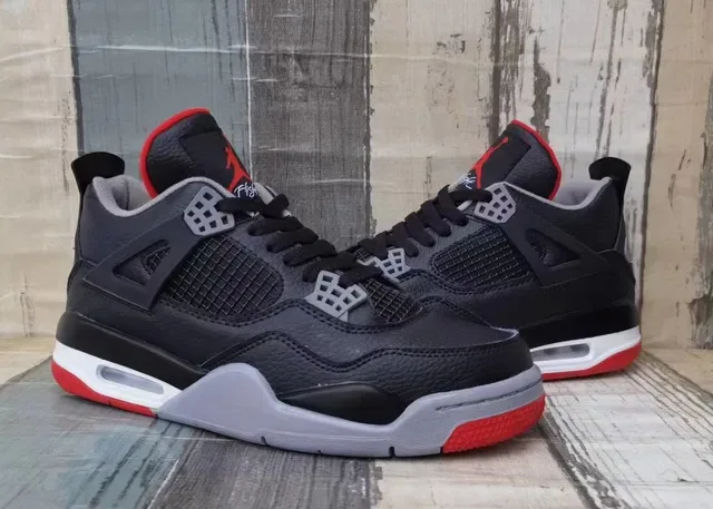 Air Jordan 4 Preto Vermelho Cinza Tênis de Basquete 5