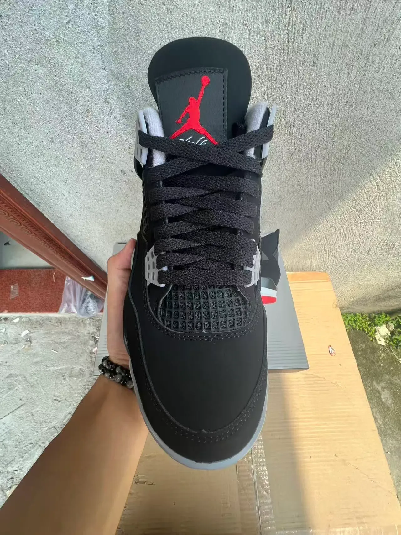 Air Jordan 4 Preto Vermelho Branco Tênis de Basquete 3