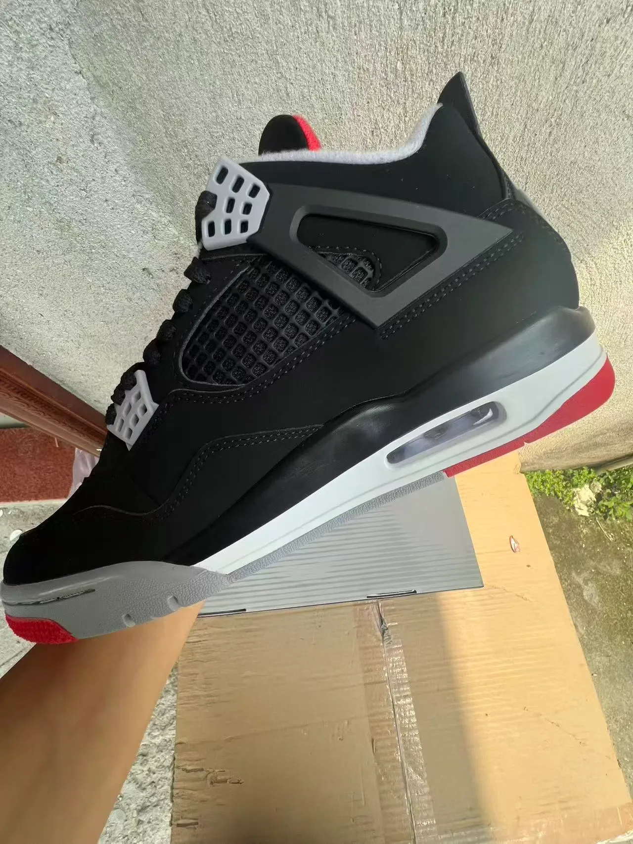 Air Jordan 4 Preto Vermelho Branco Tênis de Basquete 5