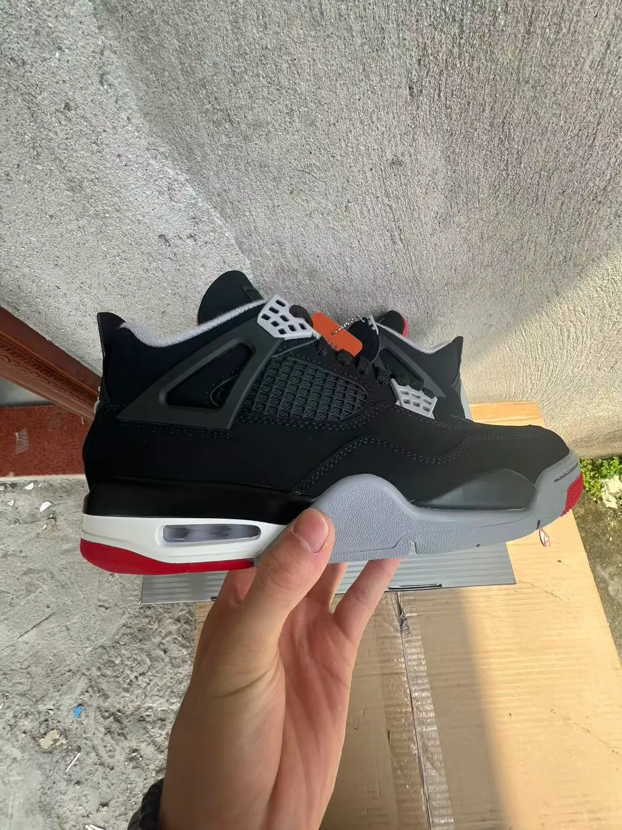 Air Jordan 4 Preto Vermelho Branco Tênis de Basquete 7