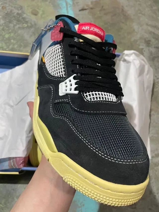 Air Jordan 4 Preto Amarelo Azul Tênis de Basquete 2
