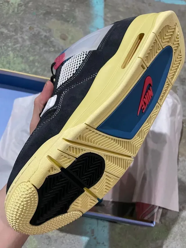 Air Jordan 4 Preto Amarelo Azul Tênis de Basquete 4