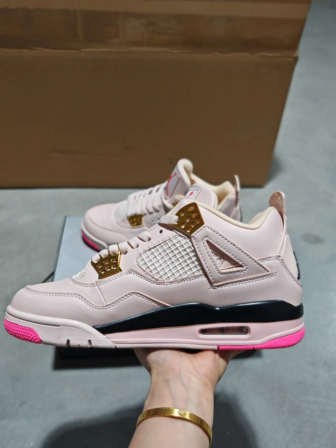Air Jordan 4 हल्के गुलाबी गोल्ड लेस लॉक बास्केटबॉल जूते 2