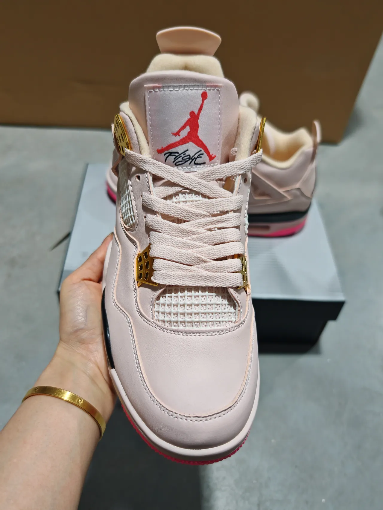 Air Jordan 4 हल्के गुलाबी गोल्ड लेस लॉक बास्केटबॉल जूते 3