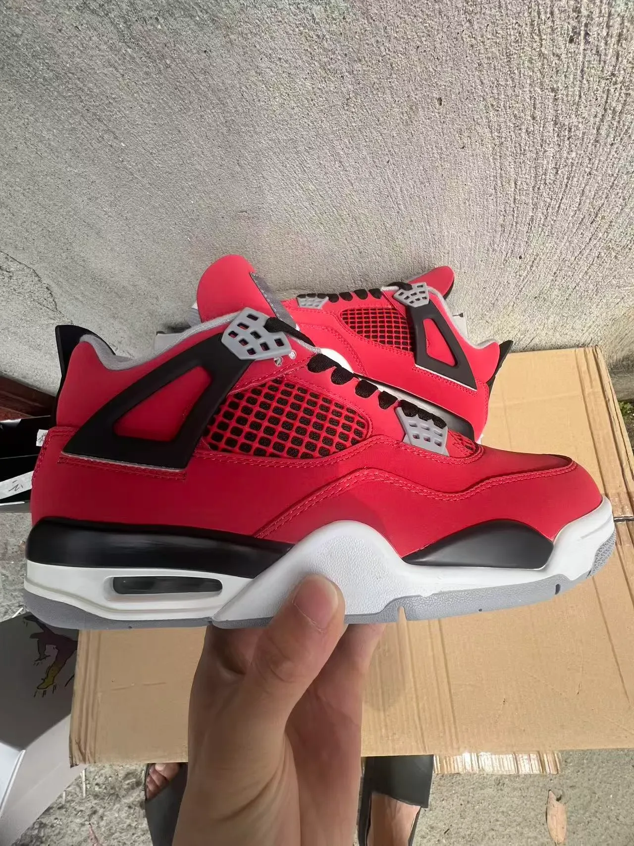 Air Jordan 4 أحمر أسود أبيض حذاء كرة السلة 5