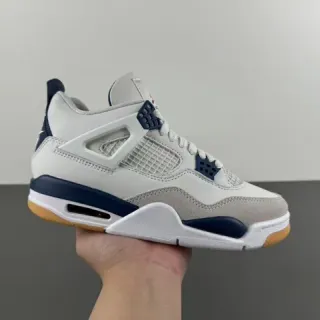 Tênis de basquete Air Jordan 4 Branco Azul-Marinho Goma