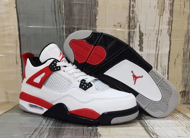 Air Jordan 4 सफेद लाल काले बास्केटबॉल जूते 2