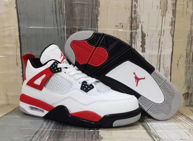 Air Jordan 4 सफेद लाल काले बास्केटबॉल जूते 6