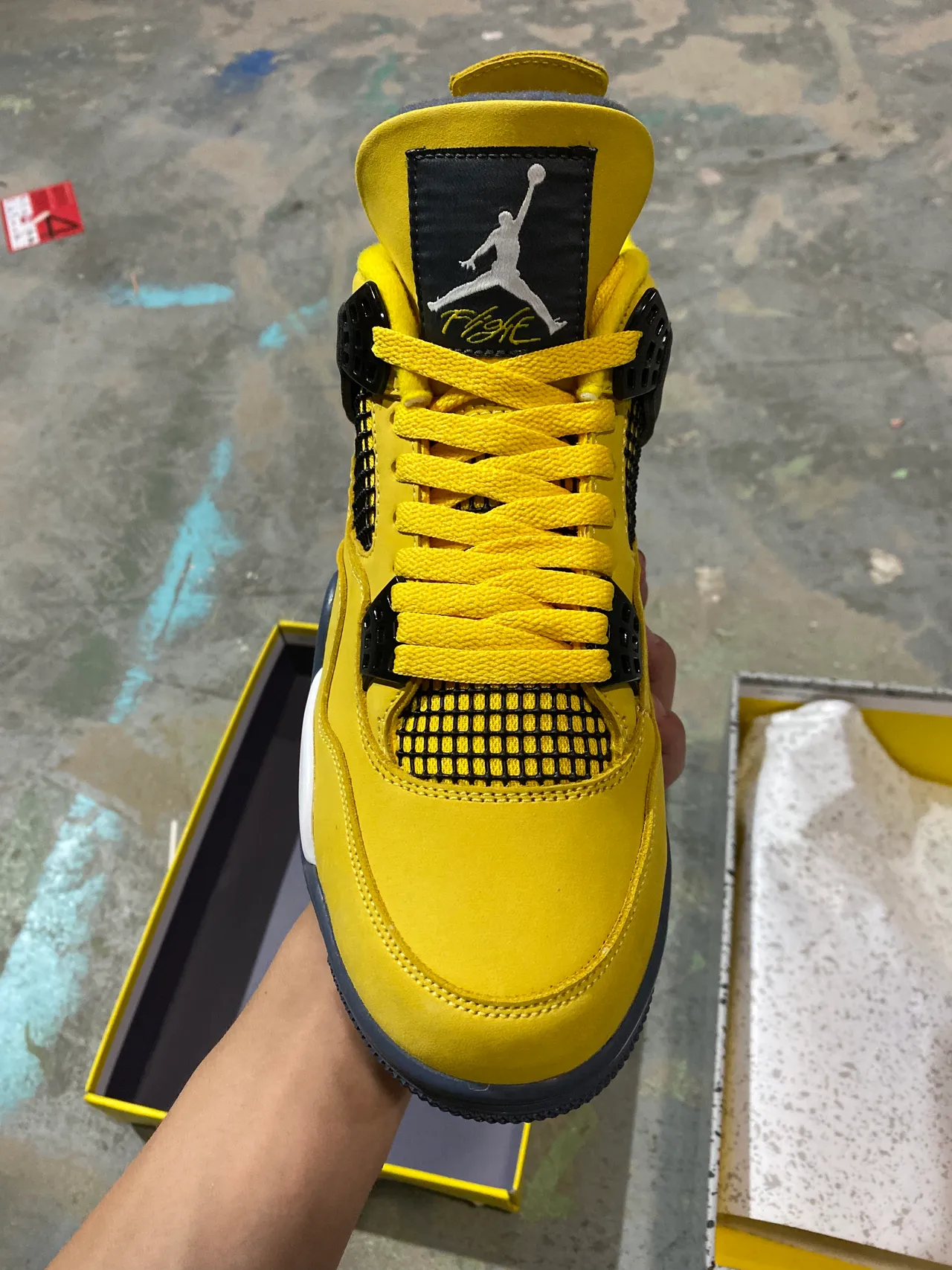 Air Jordan 4 Yellow Navy White Sapatos de Basquete 3