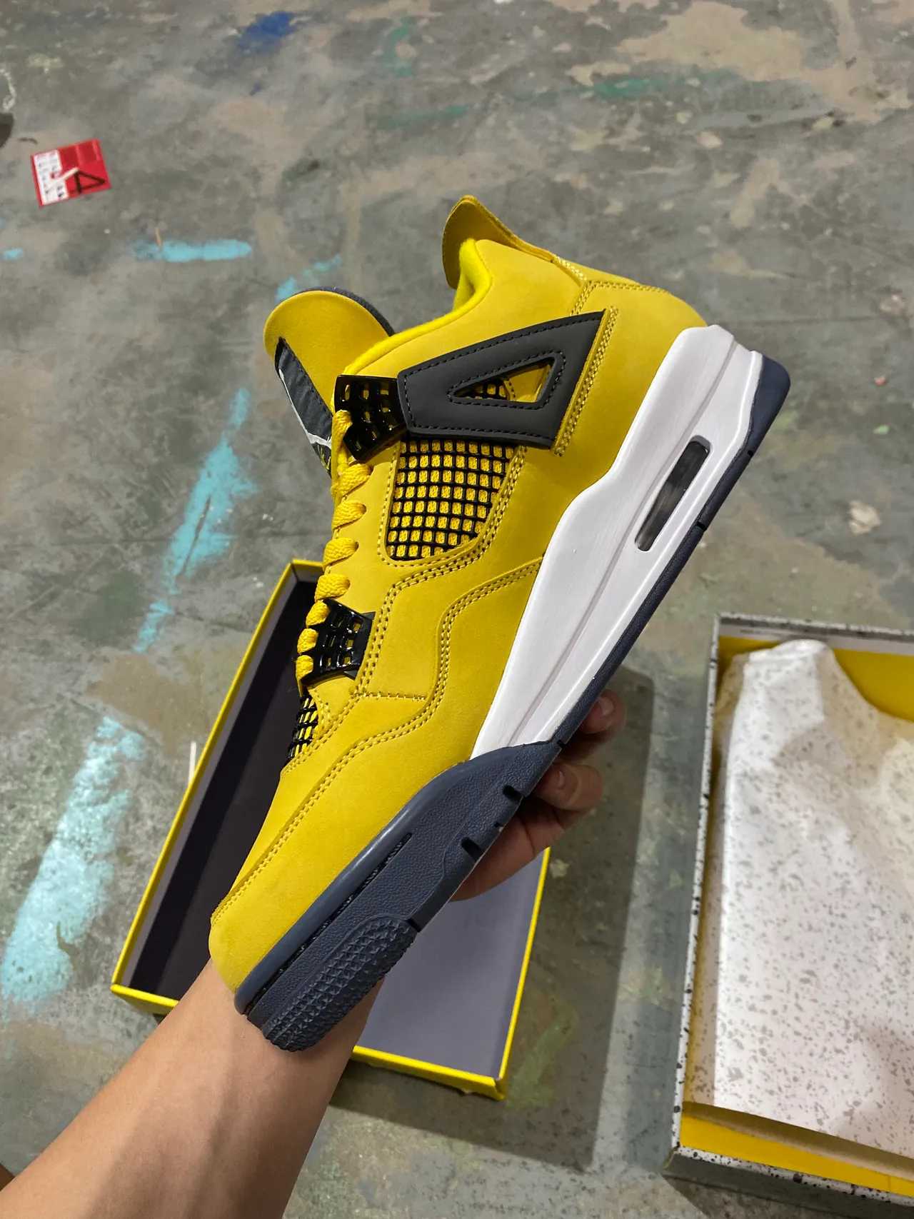 Air Jordan 4 Yellow Navy White Sapatos de Basquete 5