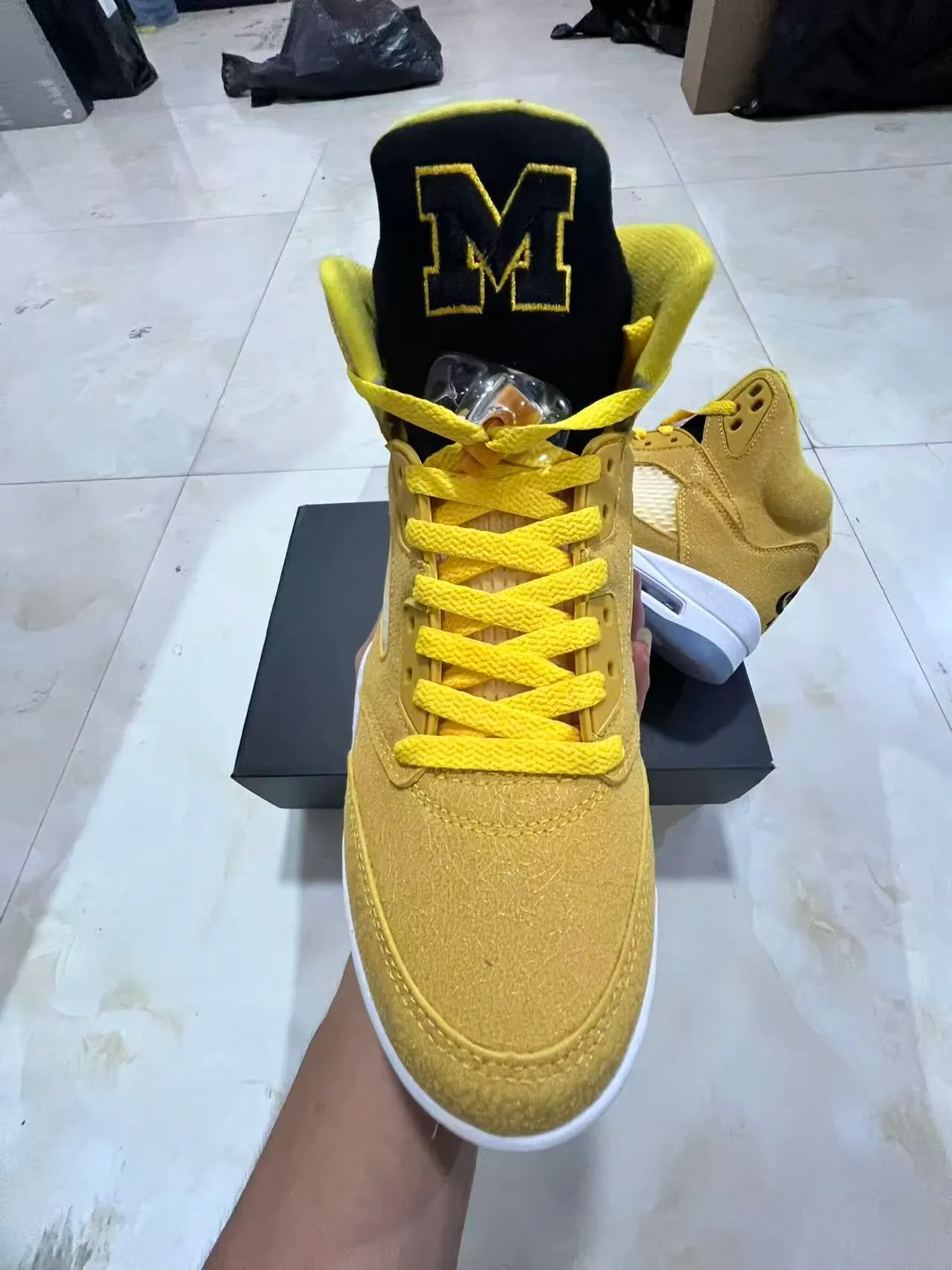 Air Jordan 5 Tênis de Basquete Amarelo Mostarda em Suede e Malha 3