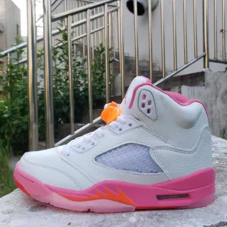 Tênis de basquete Air Jordan 5 branco rosa laranja Flame
