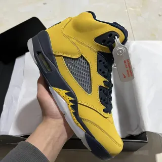 Air Jordan 5 Amarelo e Azul Marinho Tênis de Basquete