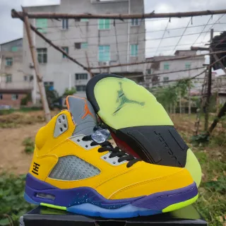 Tênis de basquete Air Jordan 5 amarelo roxo verde neon