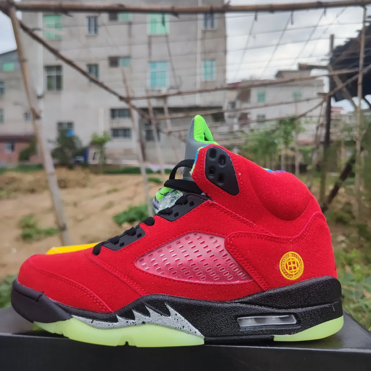 Chaussures de basketball Air Jordan 5 jaune violet vert néon 2