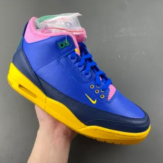 Zapatillas de baloncesto de caña alta Air Jordan con parte superior de piel y malla en azul y amarillo