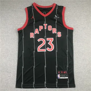 Regata Air Jordan Toronto Raptors City Edition preta e vermelha com listras de raio