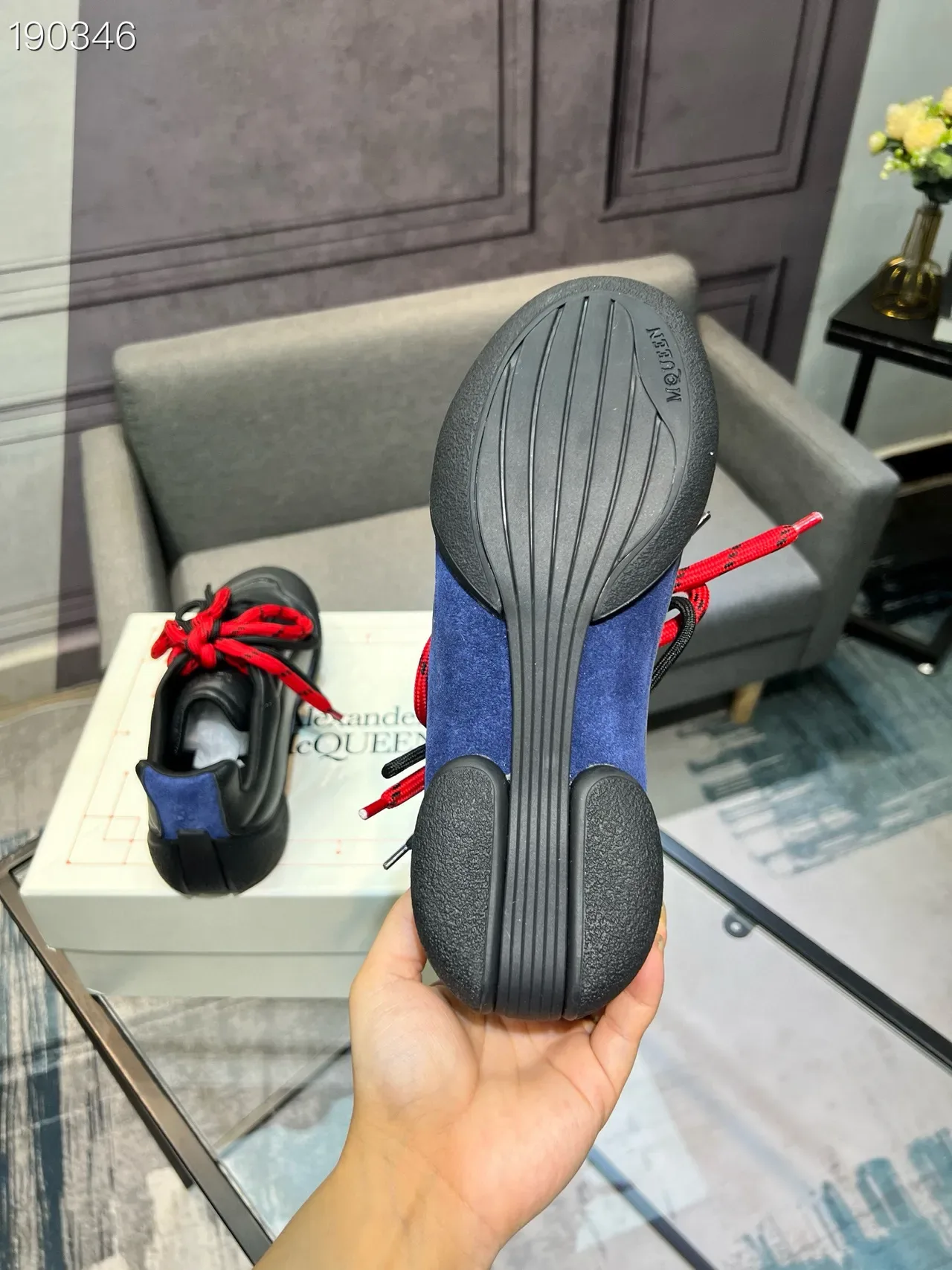 Alexander McQueen Noir Bleu Embout à l'avant en caoutchouc sculpté Partie supérieure en cuir et daim en couches Chaussures lifestyle 3