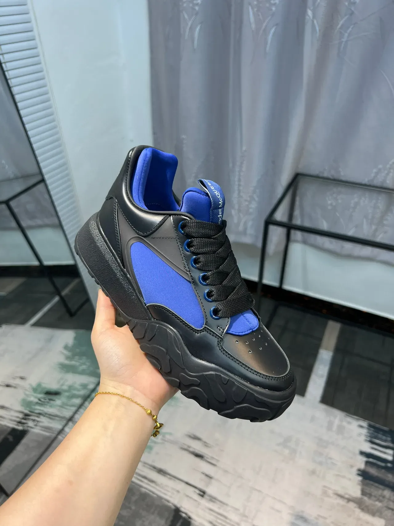 Alexander McQueen Oversized Sneaker Black and Royal Blue Chunky Sneakers 6