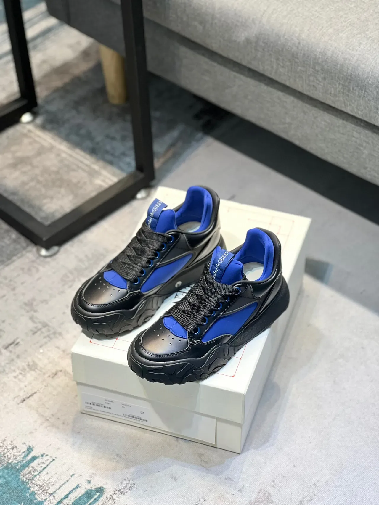 Alexander McQueen Oversized Sneaker Black and Royal Blue Chunky Sneakers 7