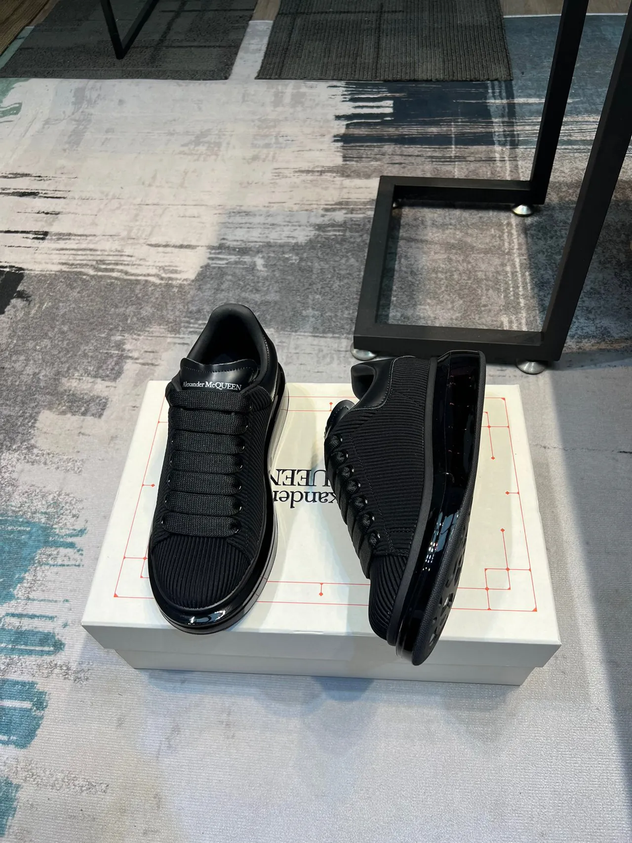 Alexander McQueen Oversized Sneaker Black Ribbed Knit Lifestyle Sneakers 4