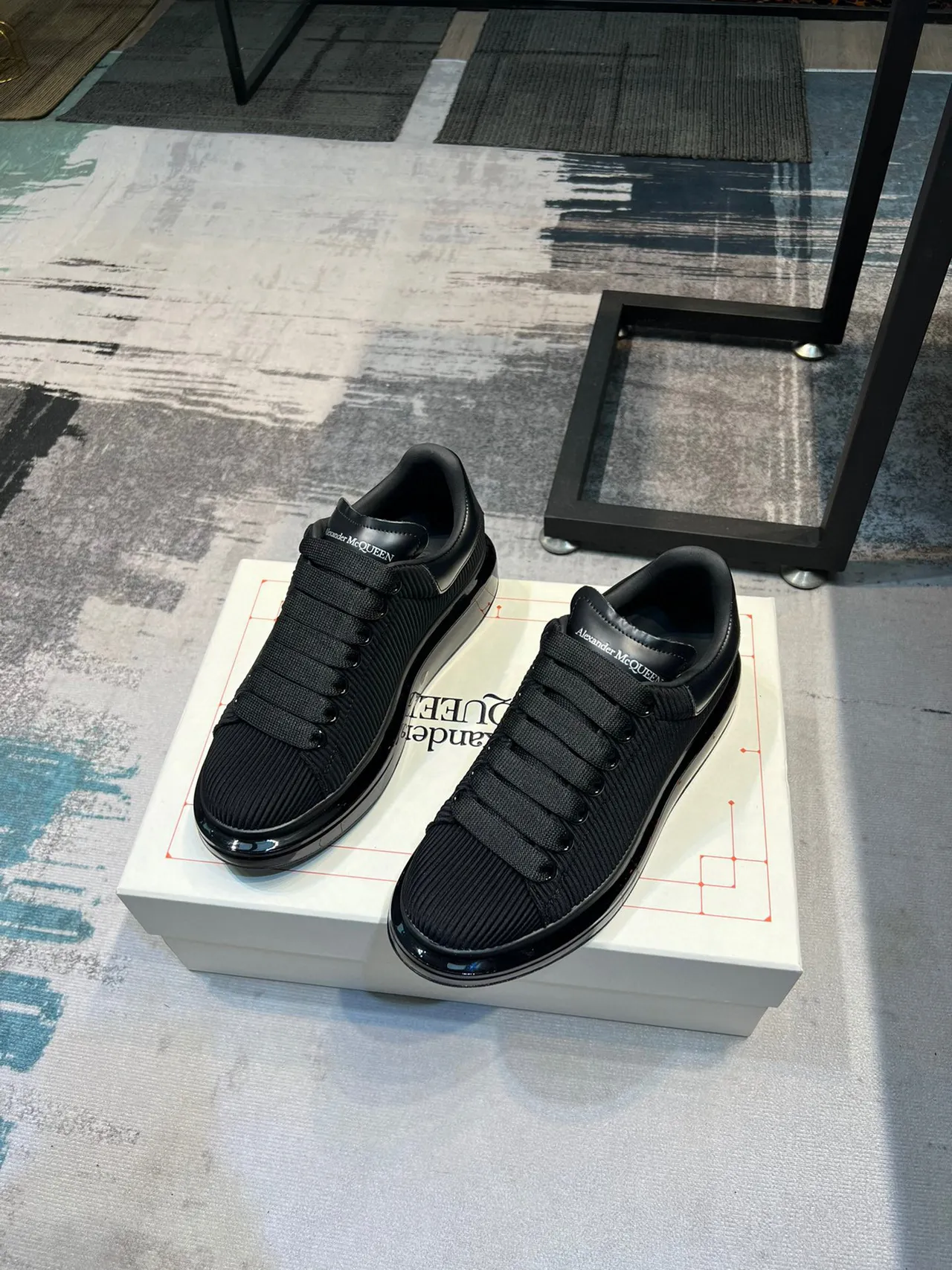 Alexander McQueen Oversized Sneaker Black Ribbed Knit Lifestyle Sneakers 5