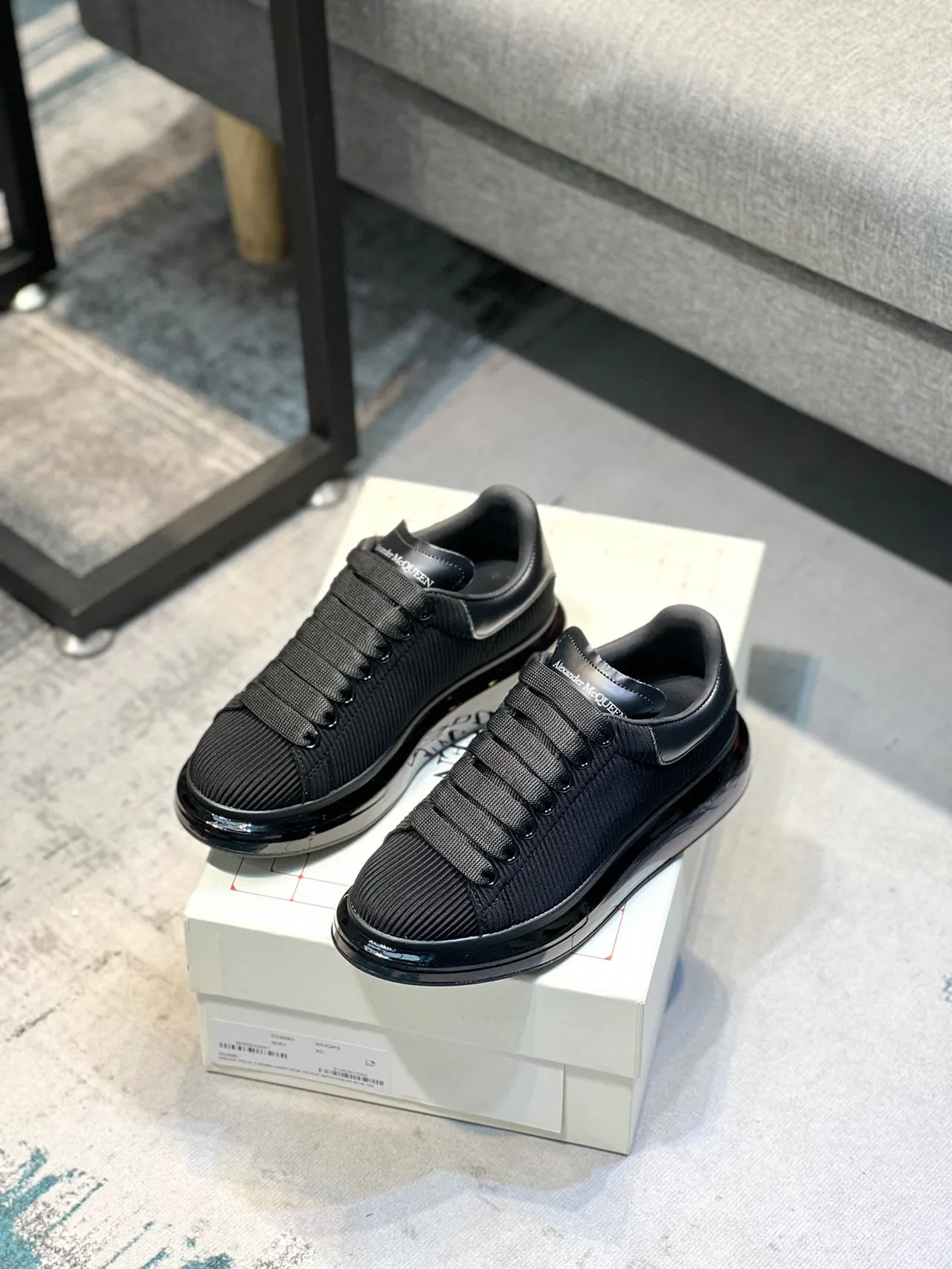 Alexander McQueen Oversized Sneaker Black Ribbed Knit Lifestyle Sneakers 7