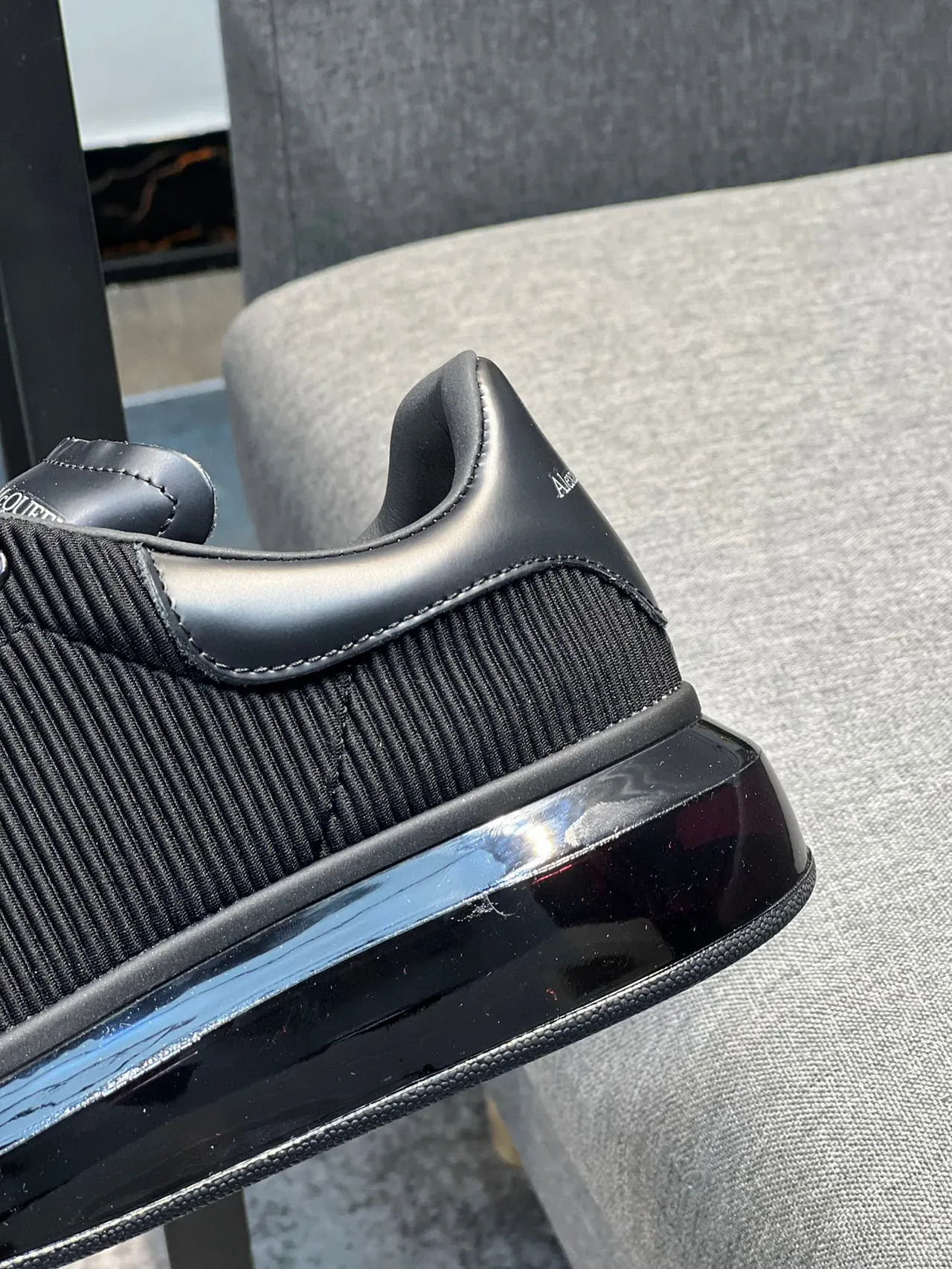 Alexander McQueen Oversized Sneaker Black Ribbed Knit Lifestyle Sneakers 8