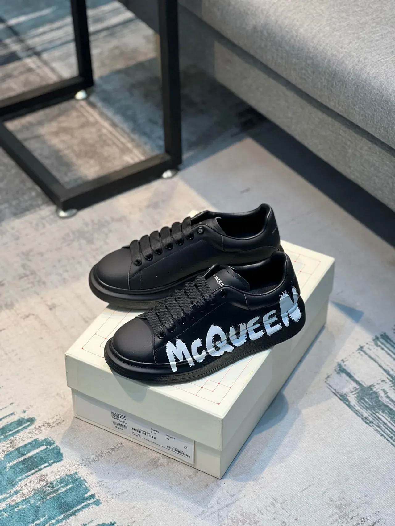 Alexander McQueen Oversized Sneaker Black White Platform Sole Graffiti-Style Logo Lifestyle Sneakers 2