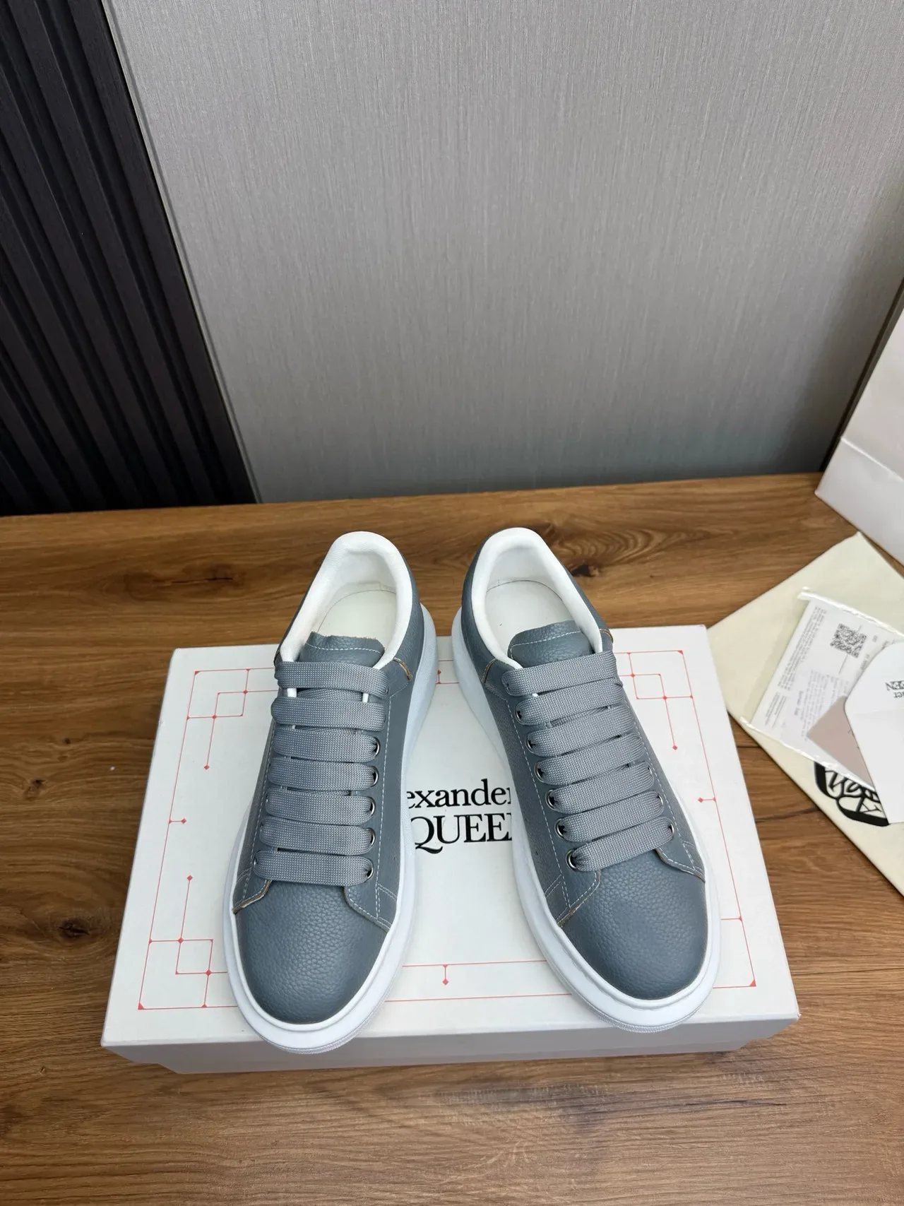 Alexander McQueen Oversized Sneaker Gray Pebbled Leather Lifestyle Sneakers 2