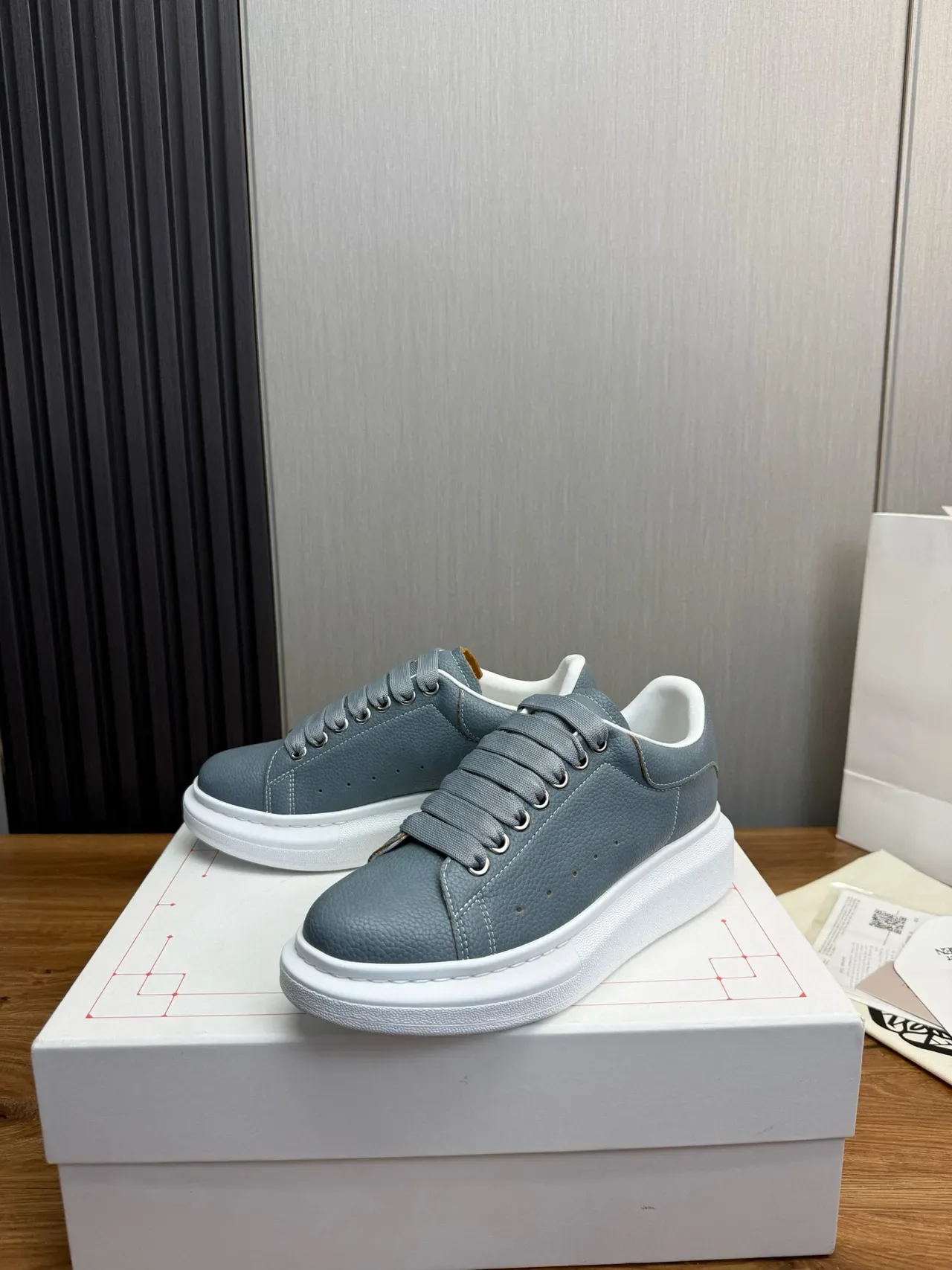 Alexander McQueen Oversized Sneaker Gray Pebbled Leather Lifestyle Sneakers 3