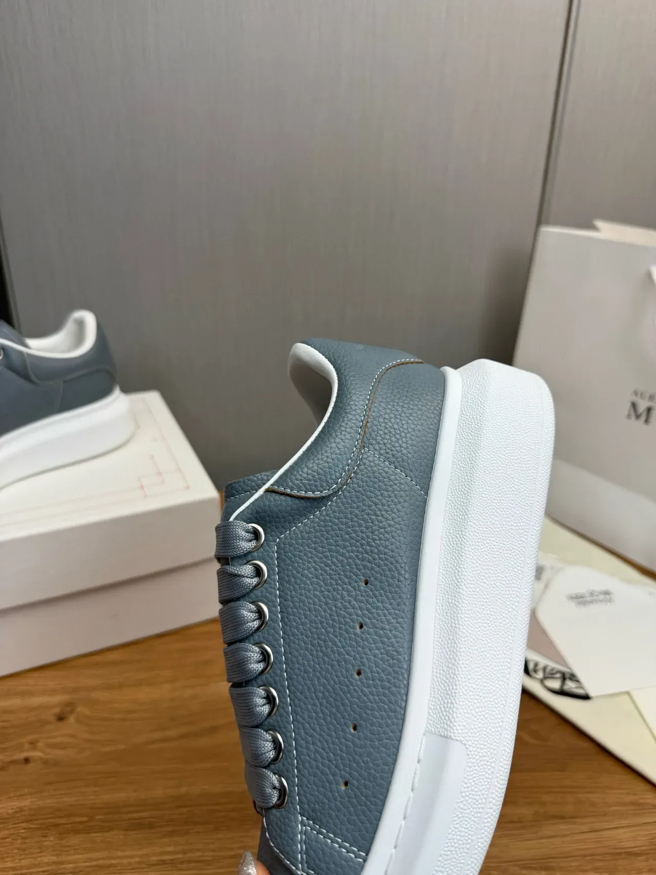 Alexander McQueen Oversized Sneaker Gray Pebbled Leather Lifestyle Sneakers 9