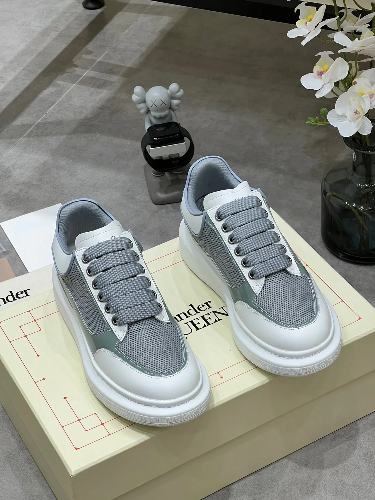 Alexander McQueen Oversized Sneaker Gray Sage Green White Lifestyle Sneakers 2
