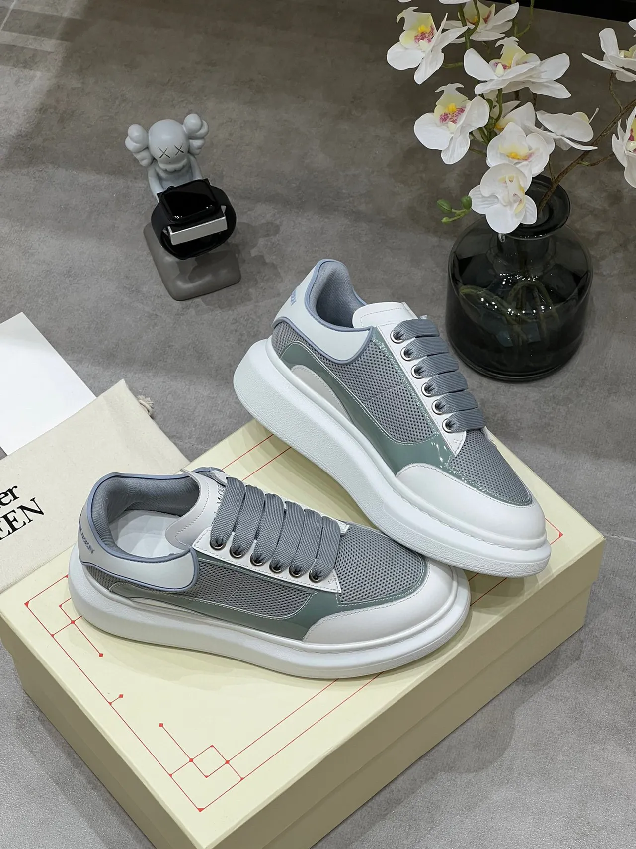 Alexander McQueen Oversized Sneaker Gray Sage Green White Lifestyle Sneakers 3