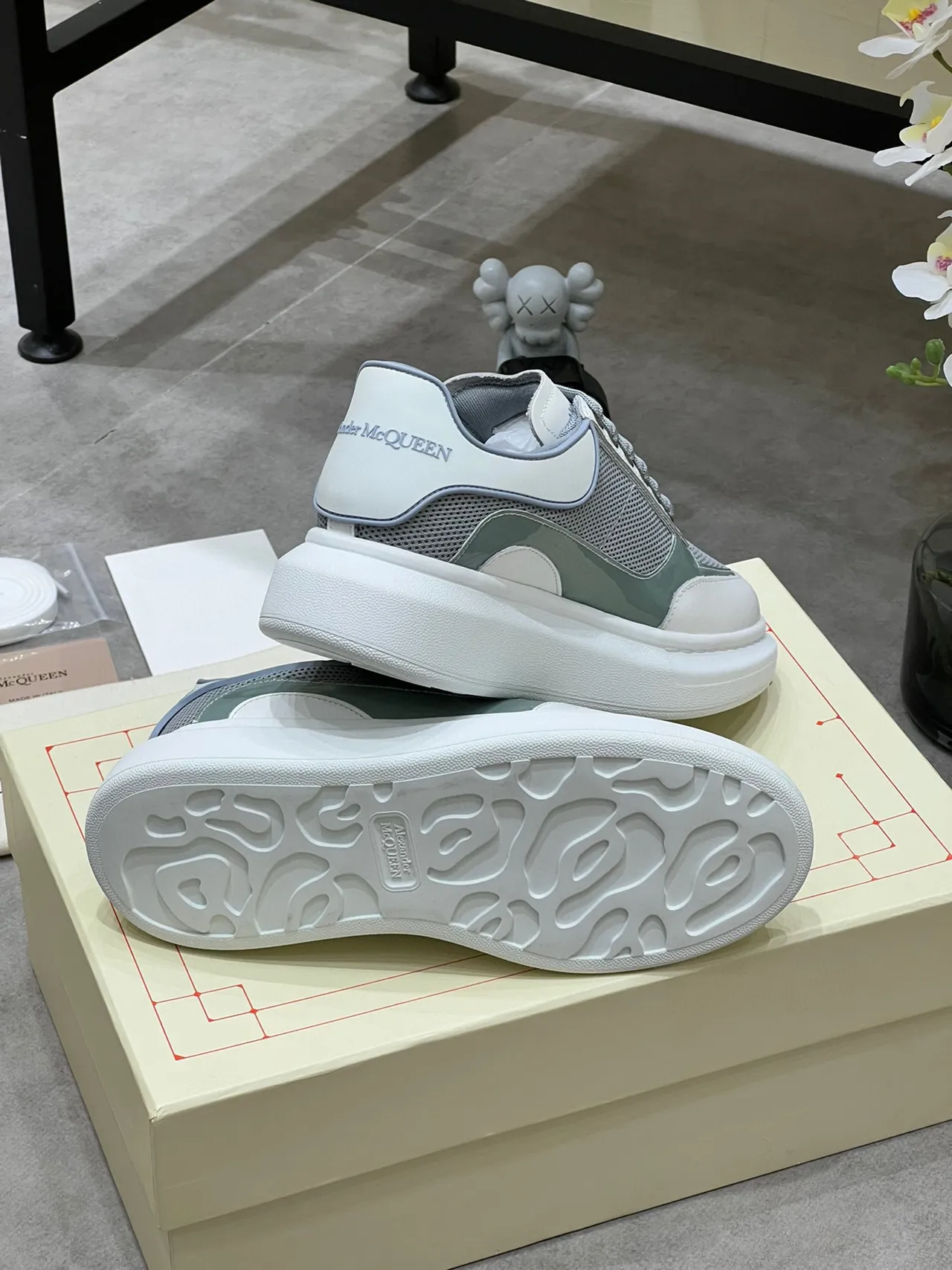 Alexander McQueen Oversized Sneaker Gray Sage Green White Lifestyle Sneakers 4