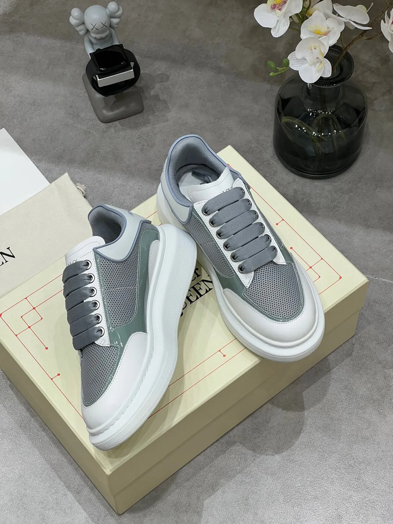 Alexander McQueen Oversized Sneaker Gray Sage Green White Lifestyle Sneakers 5