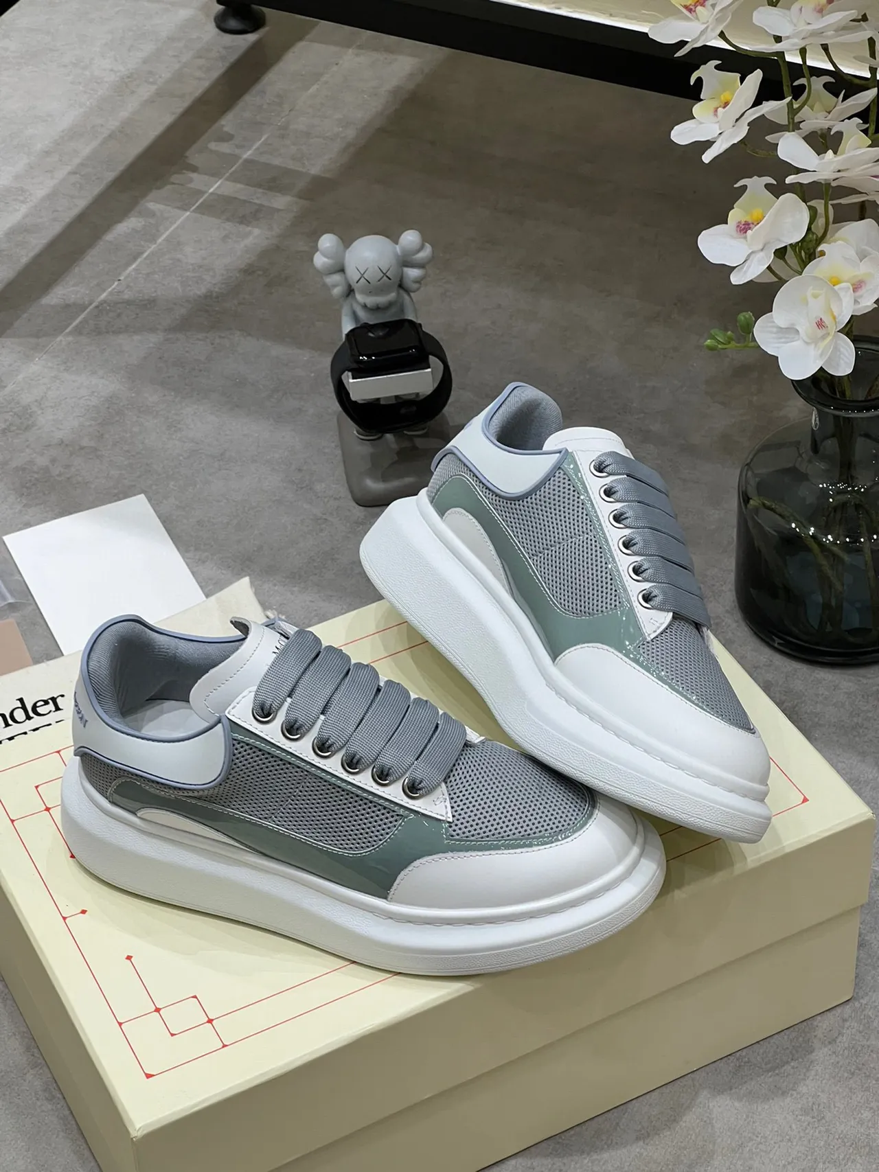 Alexander McQueen Oversized Sneaker Gray Sage Green White Lifestyle Sneakers 6