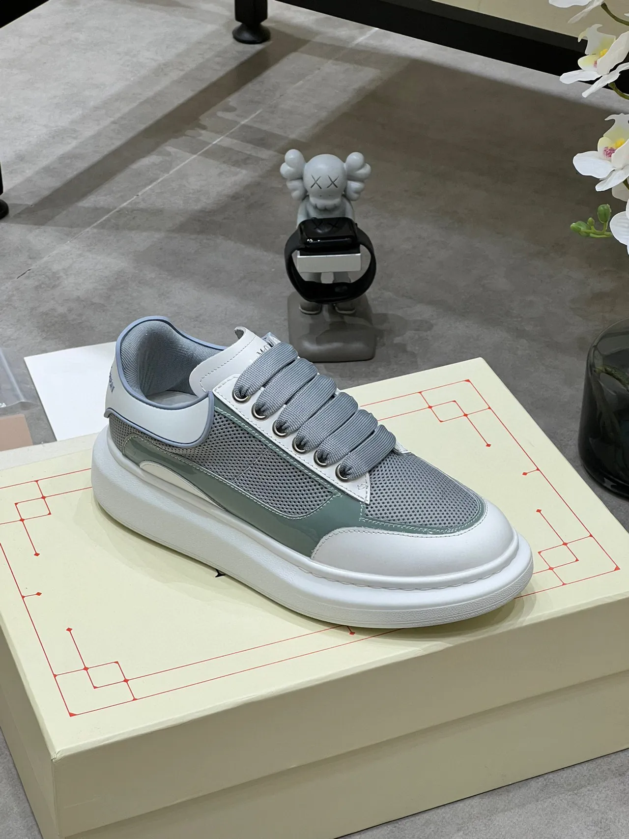 Alexander McQueen Oversized Sneaker Gray Sage Green White Lifestyle Sneakers 7
