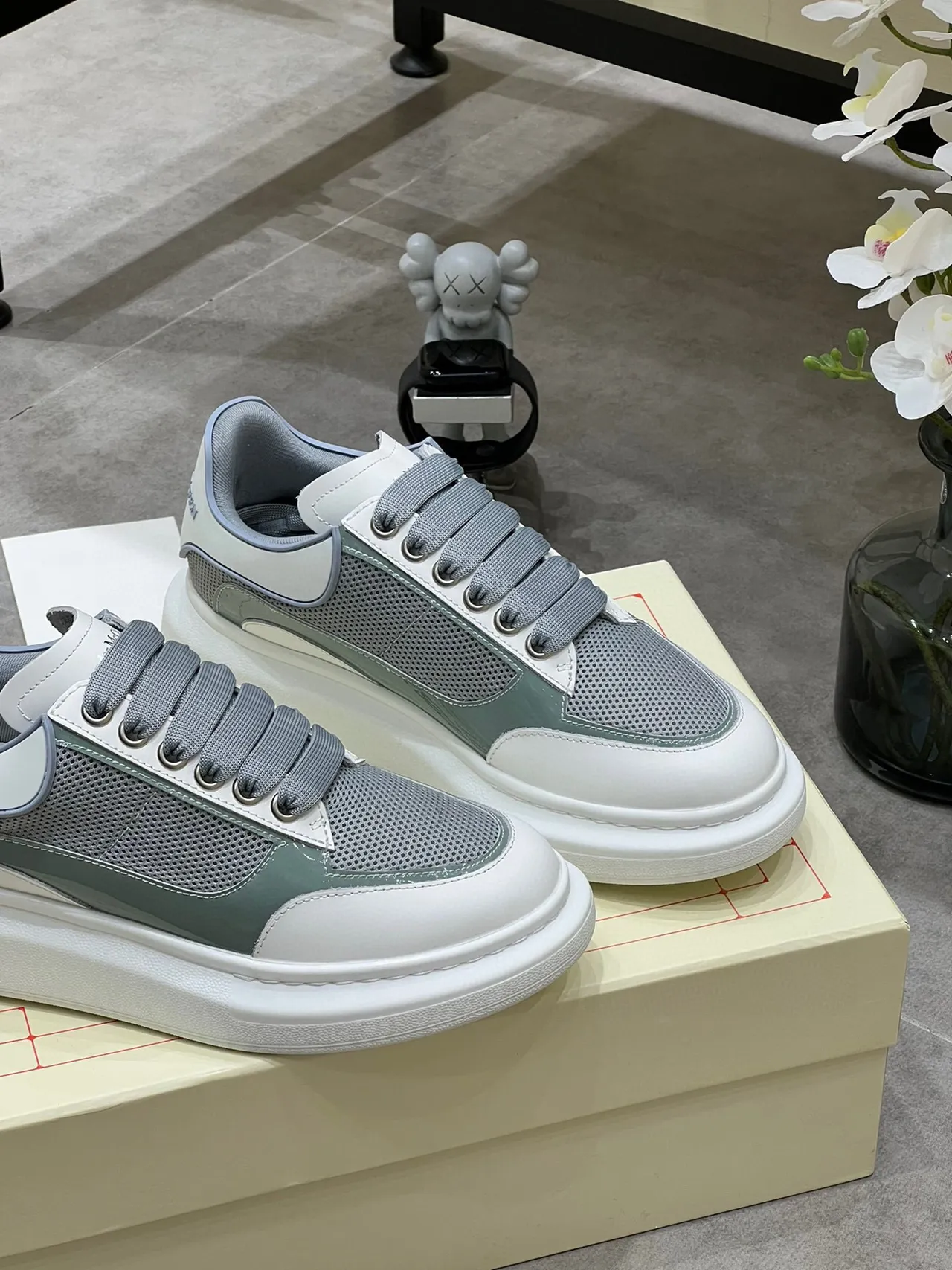 Alexander McQueen Oversized Sneaker Gray Sage Green White Lifestyle Sneakers 8
