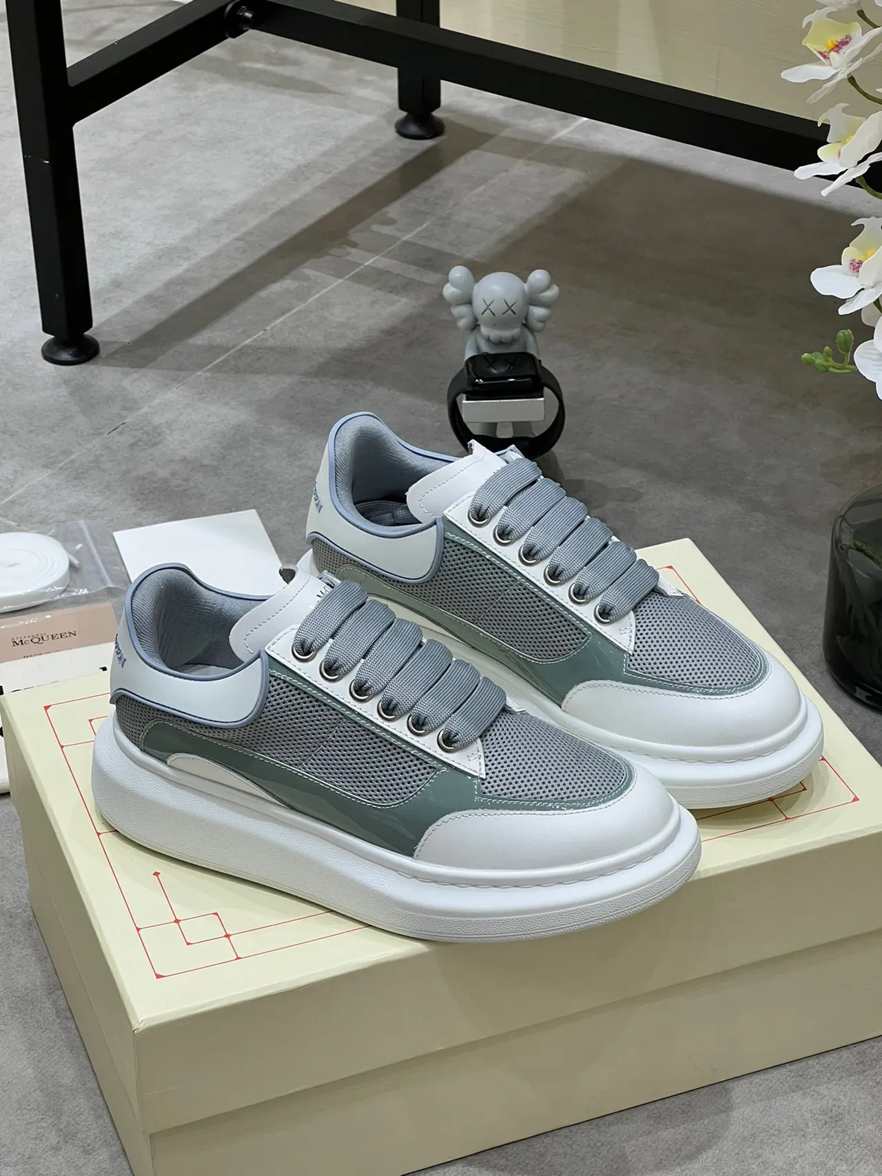 Alexander McQueen Oversized Sneaker Gray Sage Green White Lifestyle Sneakers 9