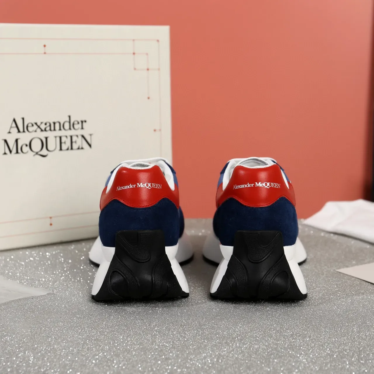 Alexander McQueen Oversized Sneaker Navy Blue Red Silver Lifestyle Sneakers 2