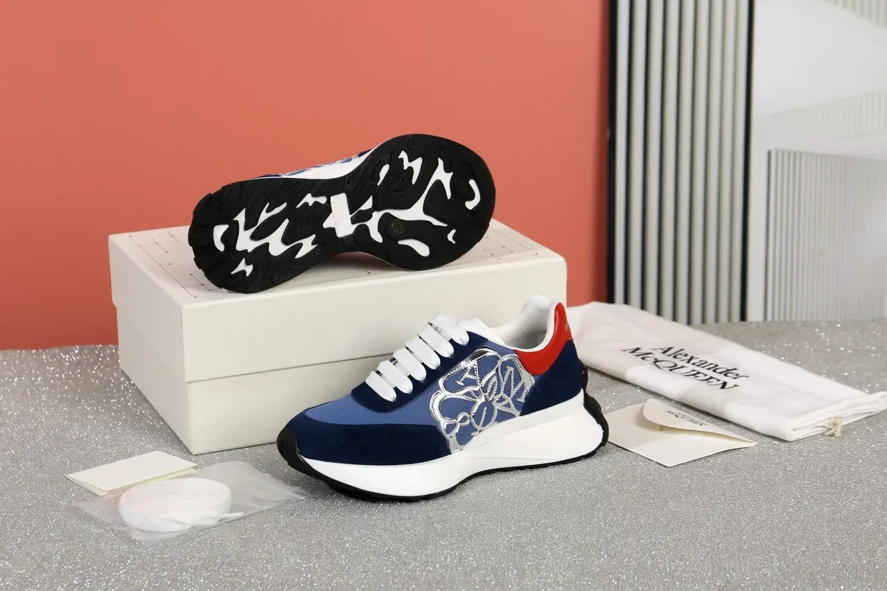 Alexander McQueen Oversized Sneaker Navy Blue Red Silver Lifestyle Sneakers 6