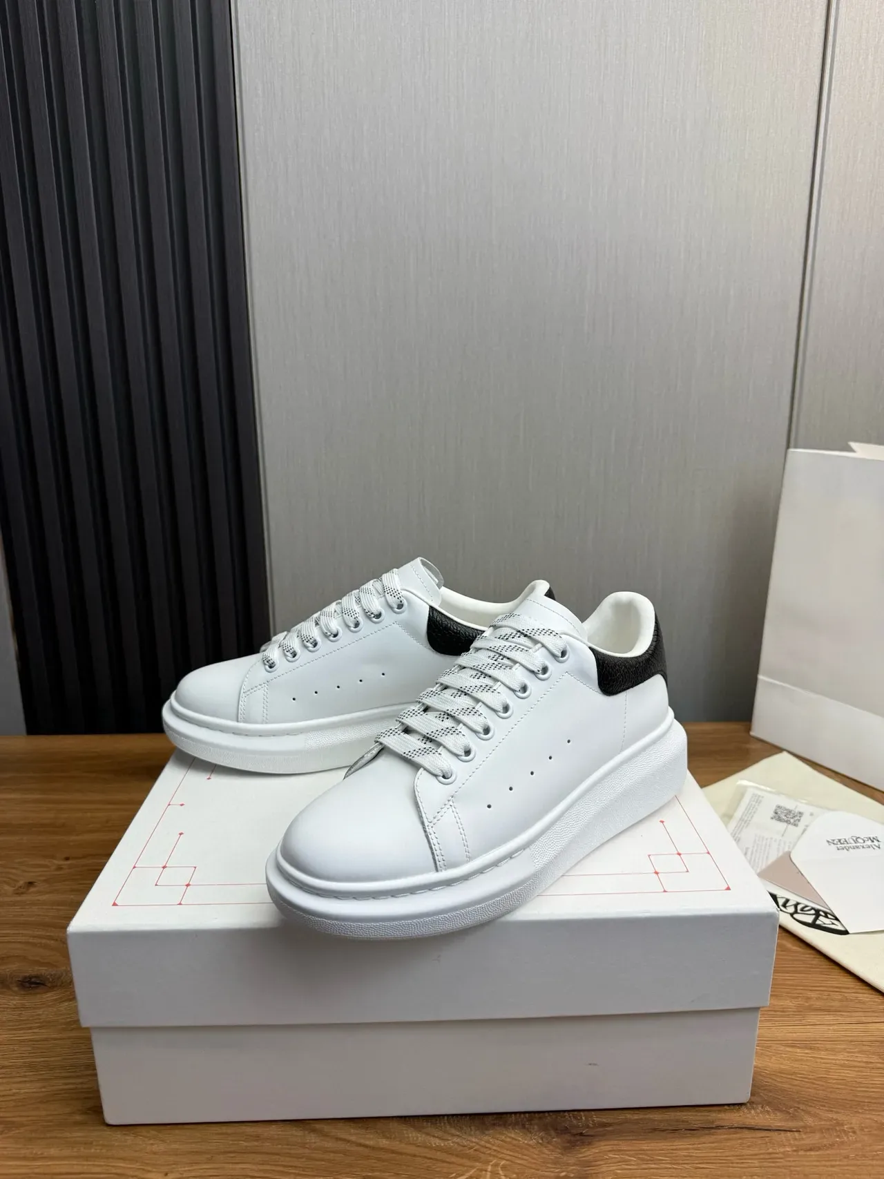 Alexander McQueen Oversized Sneaker White Black Sole Textured Heel Lifestyle Sneakers 3