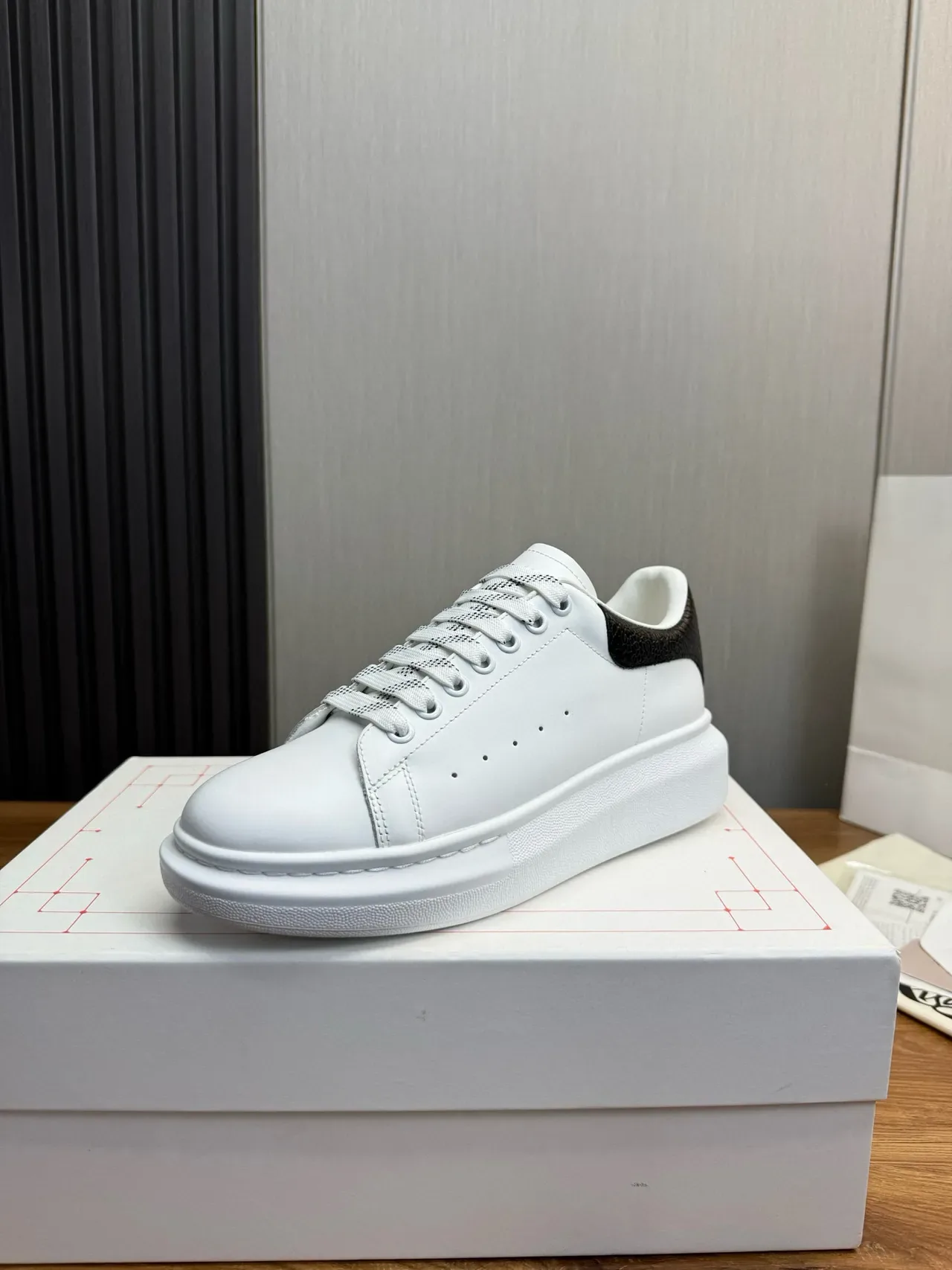 Alexander McQueen Oversized Sneaker White Black Sole Textured Heel Lifestyle Sneakers 4