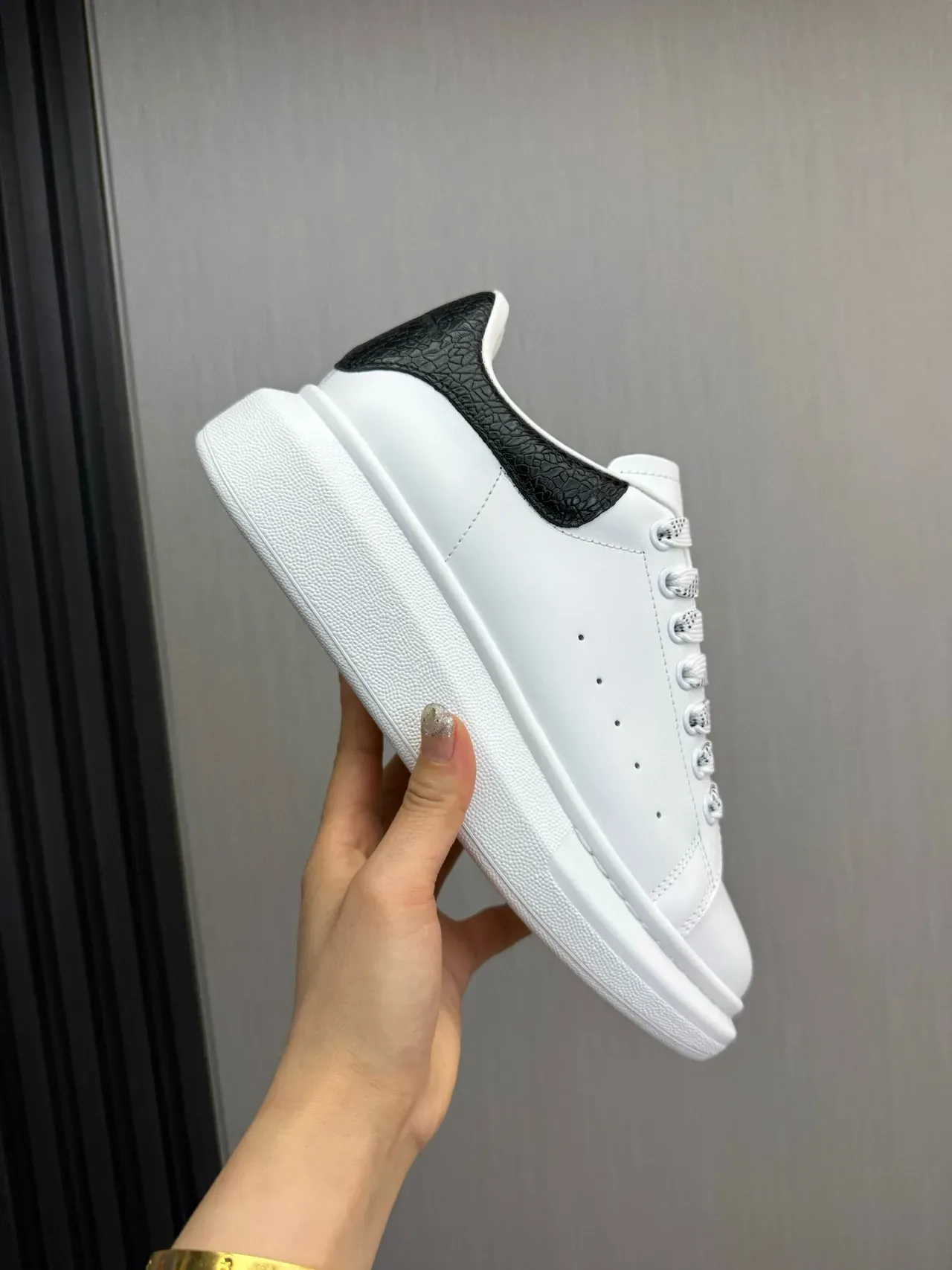 Alexander McQueen Oversized Sneaker White Black Sole Textured Heel Lifestyle Sneakers 6
