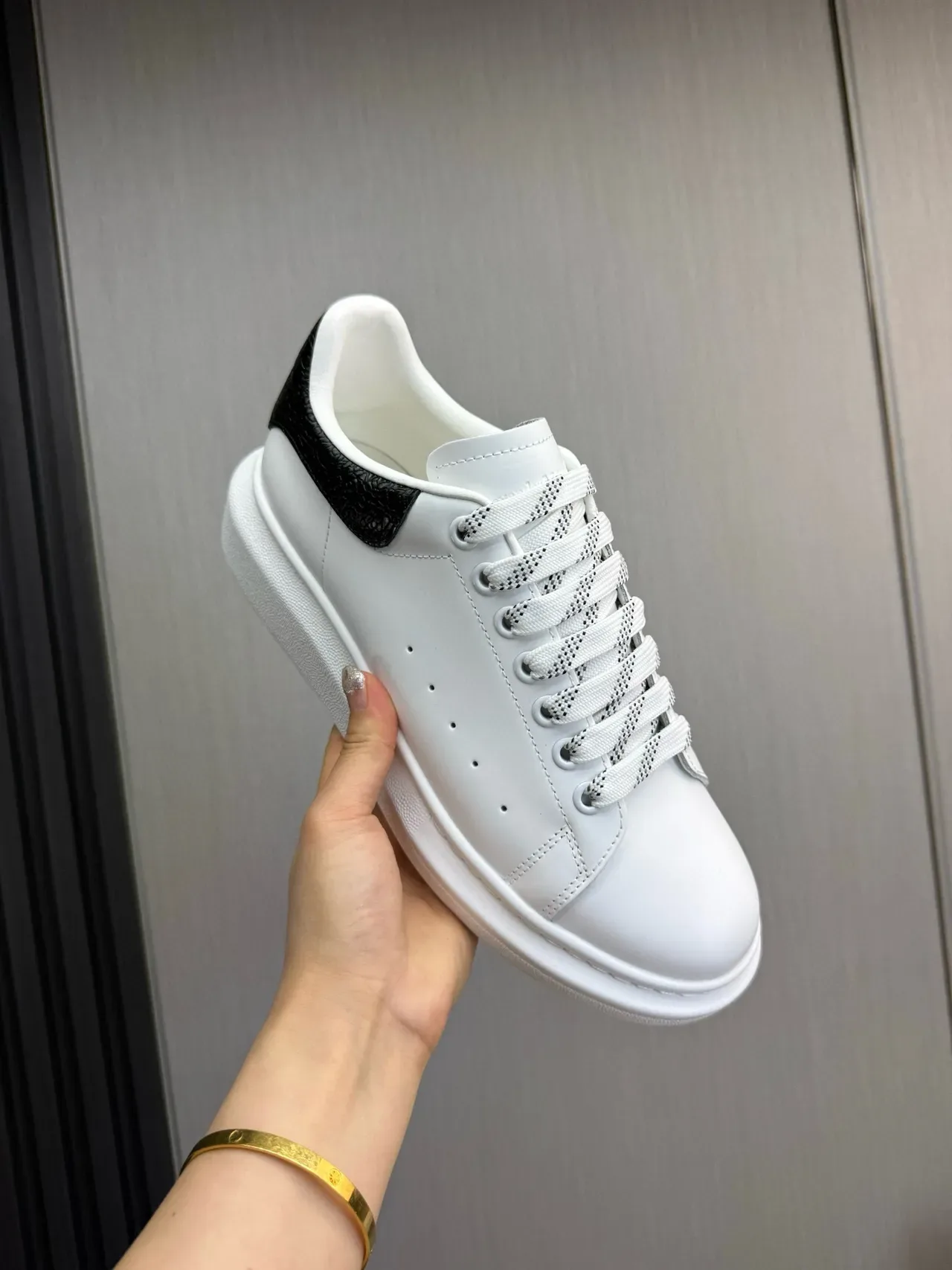 Alexander McQueen Oversized Sneaker White Black Sole Textured Heel Lifestyle Sneakers 7