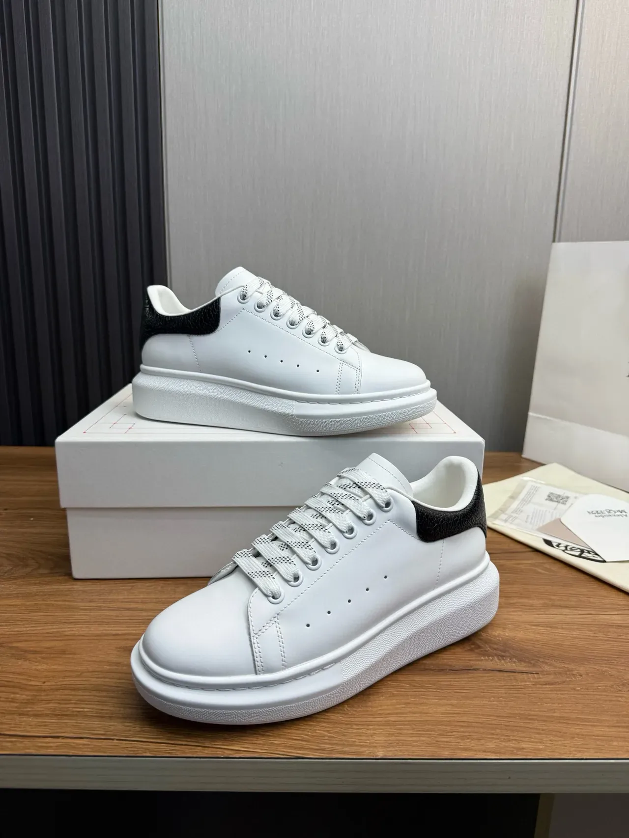 Alexander McQueen Oversized Sneaker White Black Sole Textured Heel Lifestyle Sneakers 8